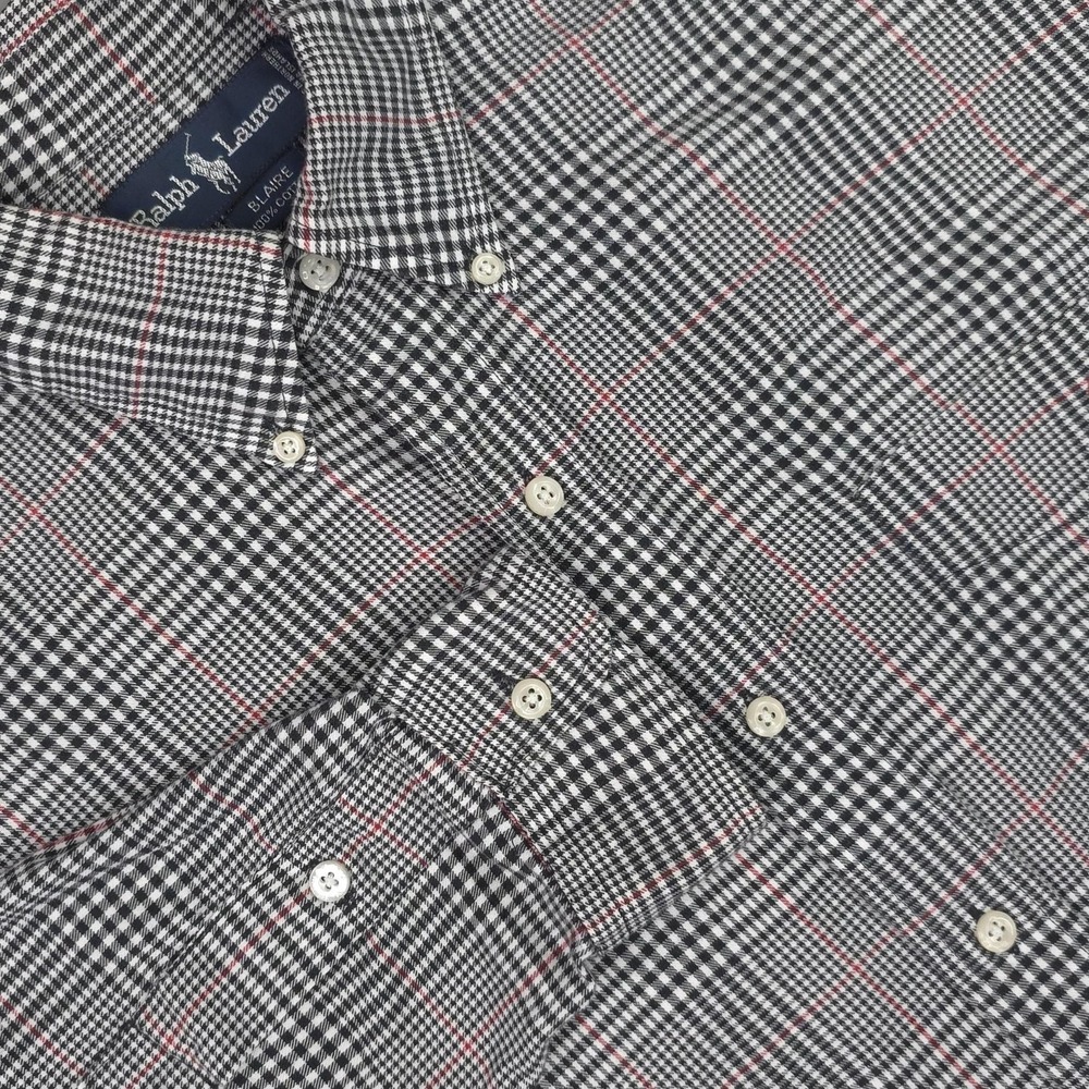 Ralph Lauren Shirt Mens Medium Black Glen Plaid Blaire Long Sleeve Button Down